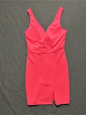 Midnight Doll Fitted V-Neck Mini Dress in Hot Pink